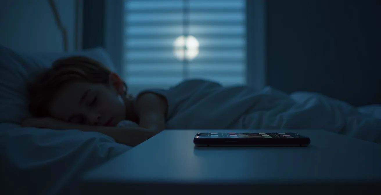 Smartphone on nightstand recording sleeping child's breathing sounds