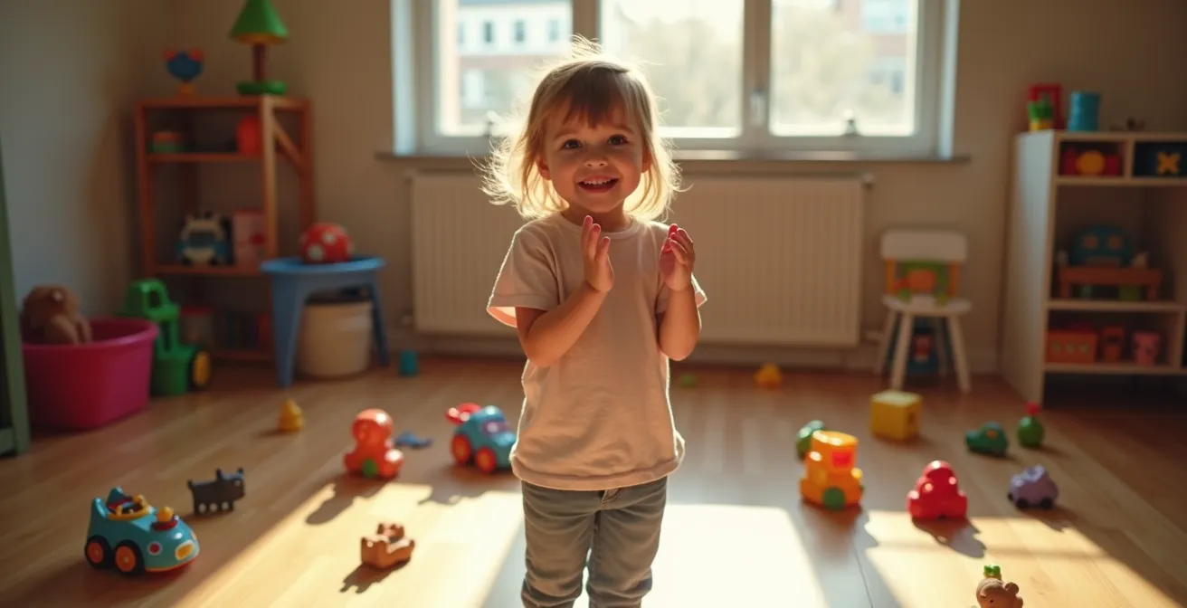 Child mid-clap with motion blur showing the break action from a repetitive activity