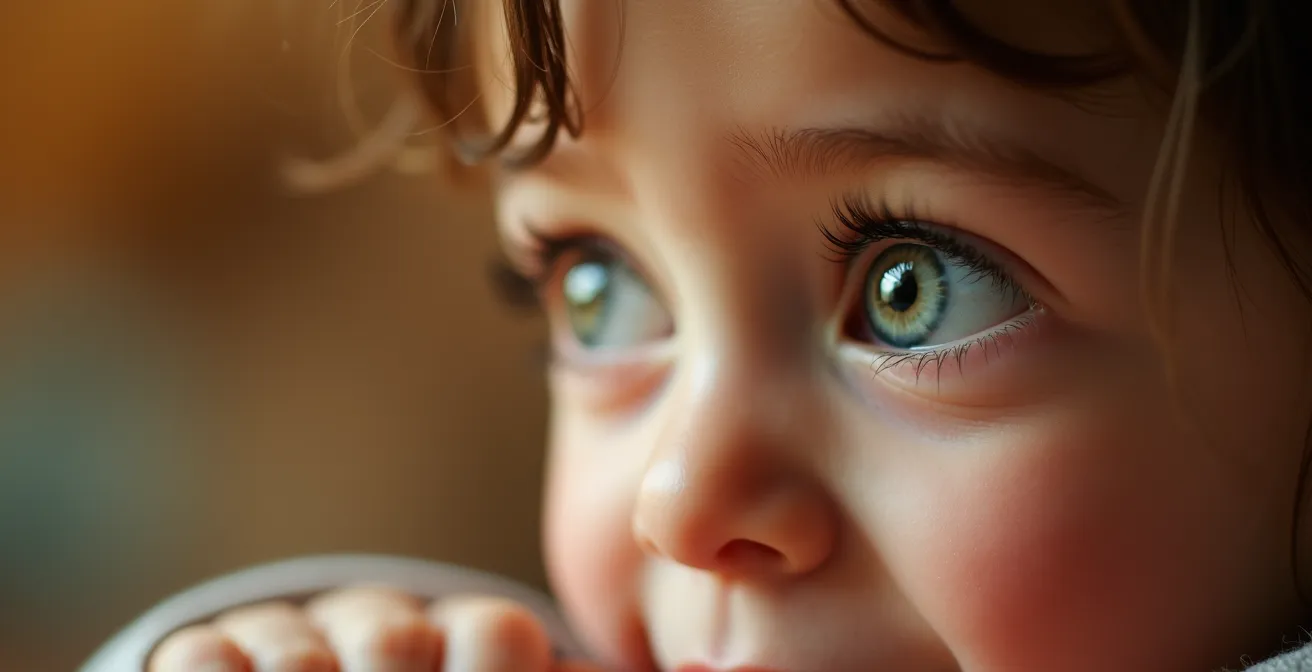 Child's face lighting up with understanding while solving a riddle