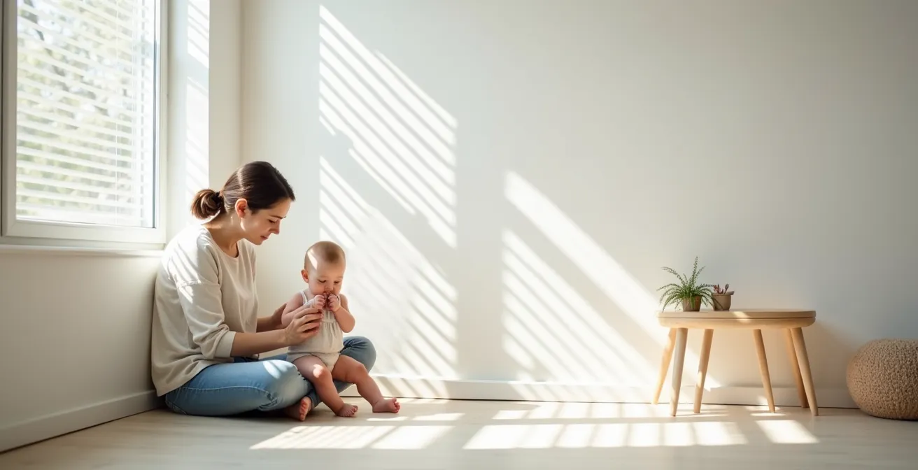 Parent carefully watching baby's feeding signals in bright natural daylight