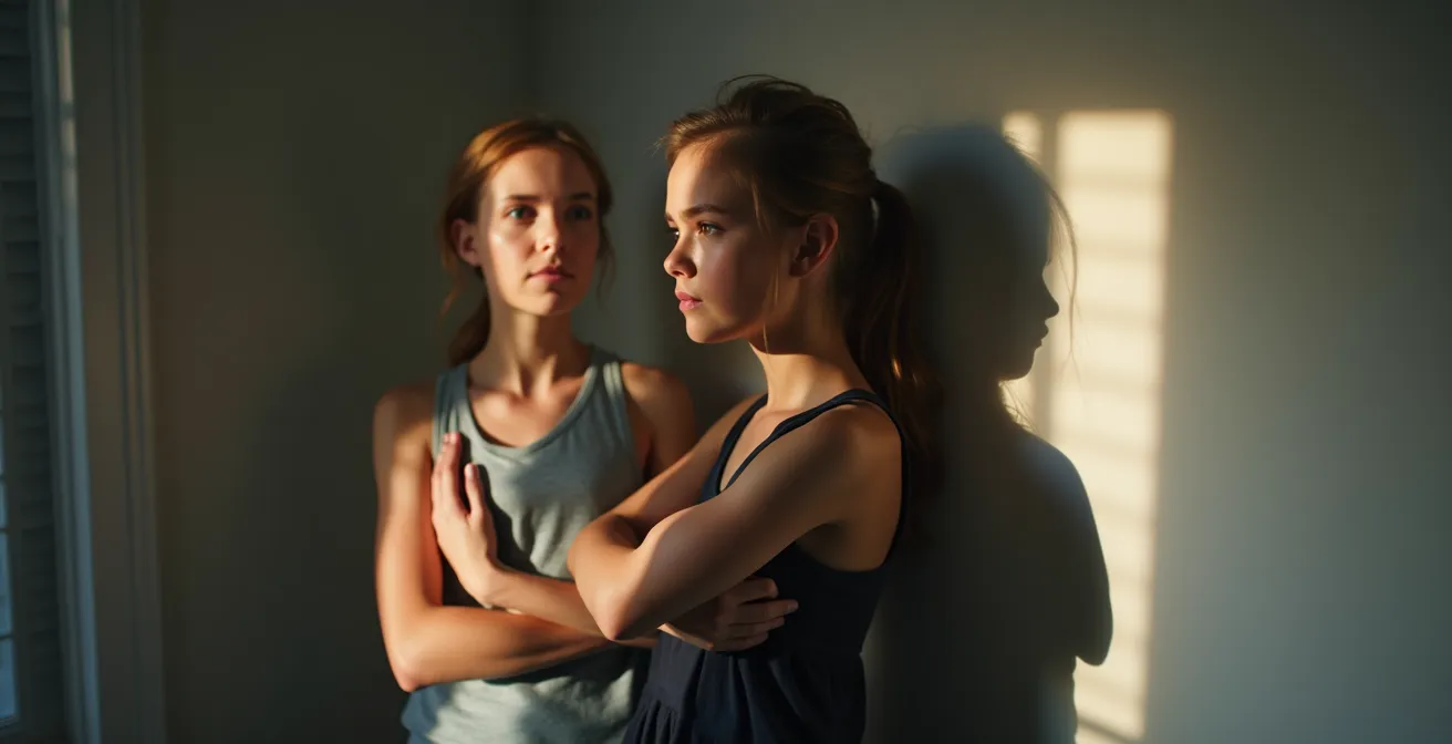 Teenage girl with crossed arms showing defensive posture in conversation