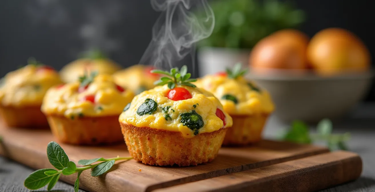 Close-up macro shot of protein-rich egg muffins with visible ingredients